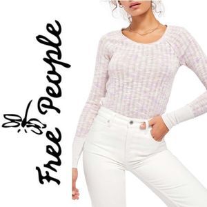 Free People SPACED OUT KNIT SHIRT-Pink Combo